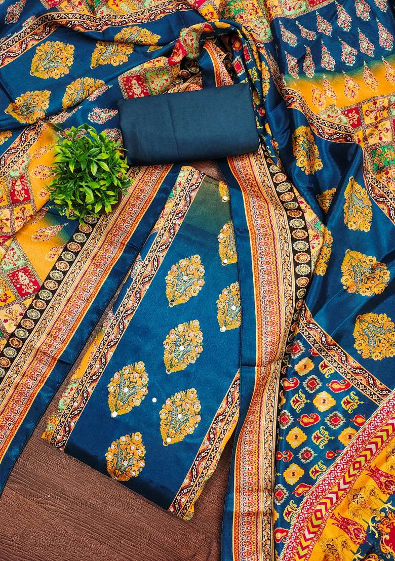 Multicolor Printed Chinon Straight Kurta Set - Indya