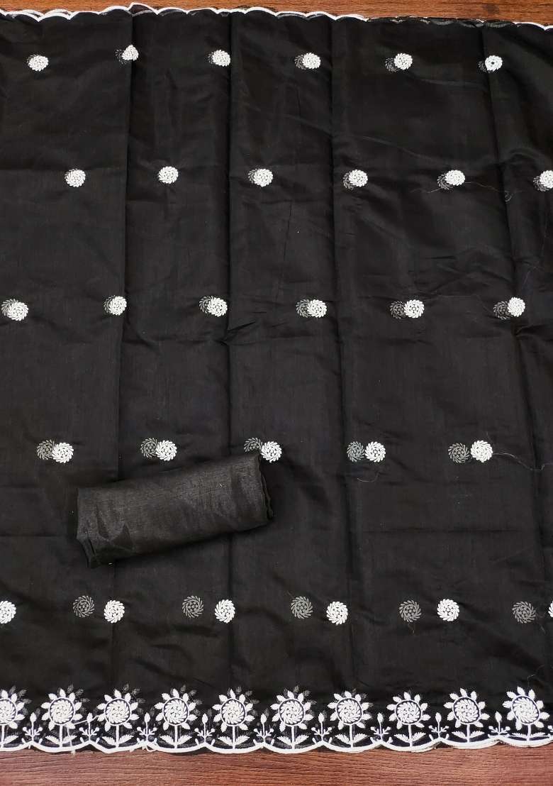 Black Embroidered Blended Straight Kurta Set - Indya