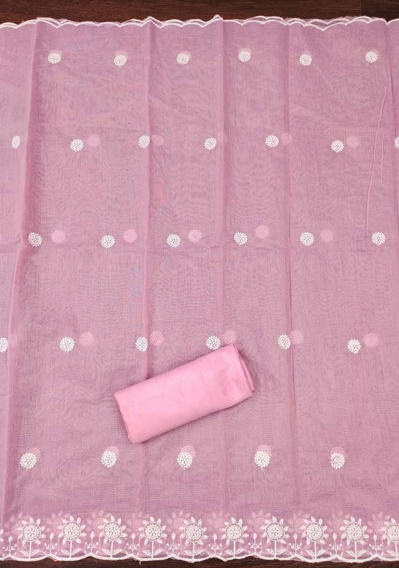 Pink Embroidered Blended Straight Kurta Set - Indya