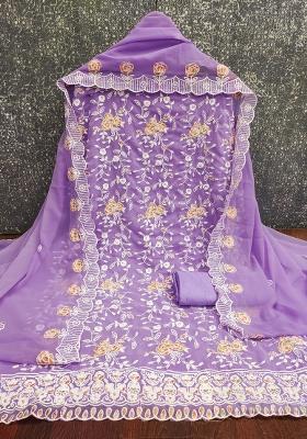 Lavender Embroidered Georgette Dress Material