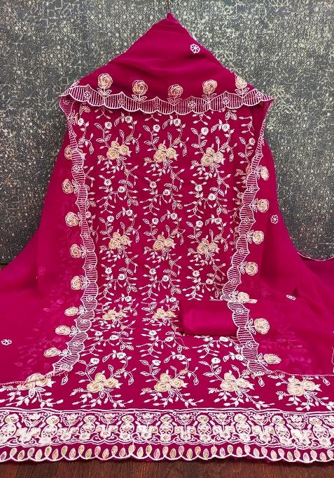 Magenta Embroidered Georgette Straight Kurta Set