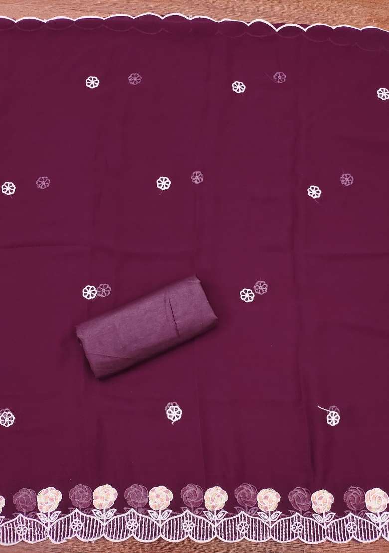 Purple Embroidered Georgette Straight Kurta Set - Indya