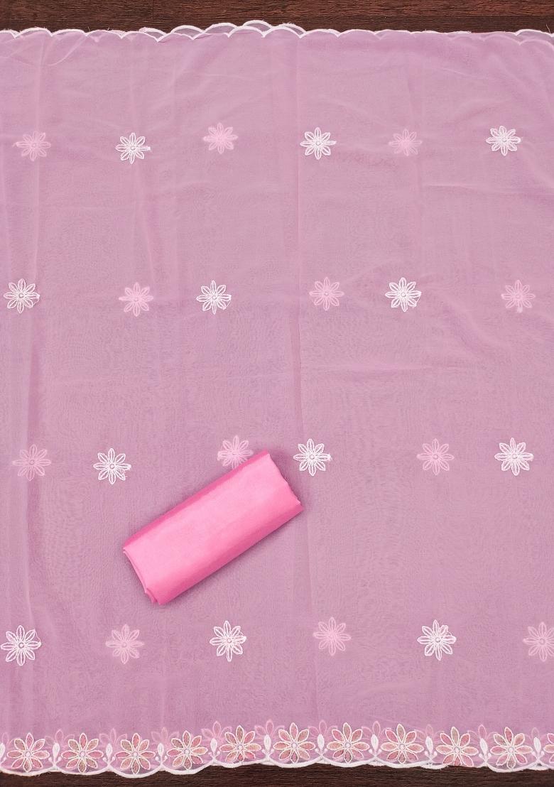 Baby Pink Embroidered Georgette Dress Material - Indya