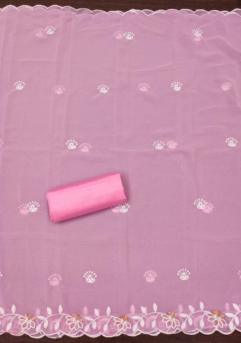 Baby Pink Embroidered Georgette Dress Material - Indya