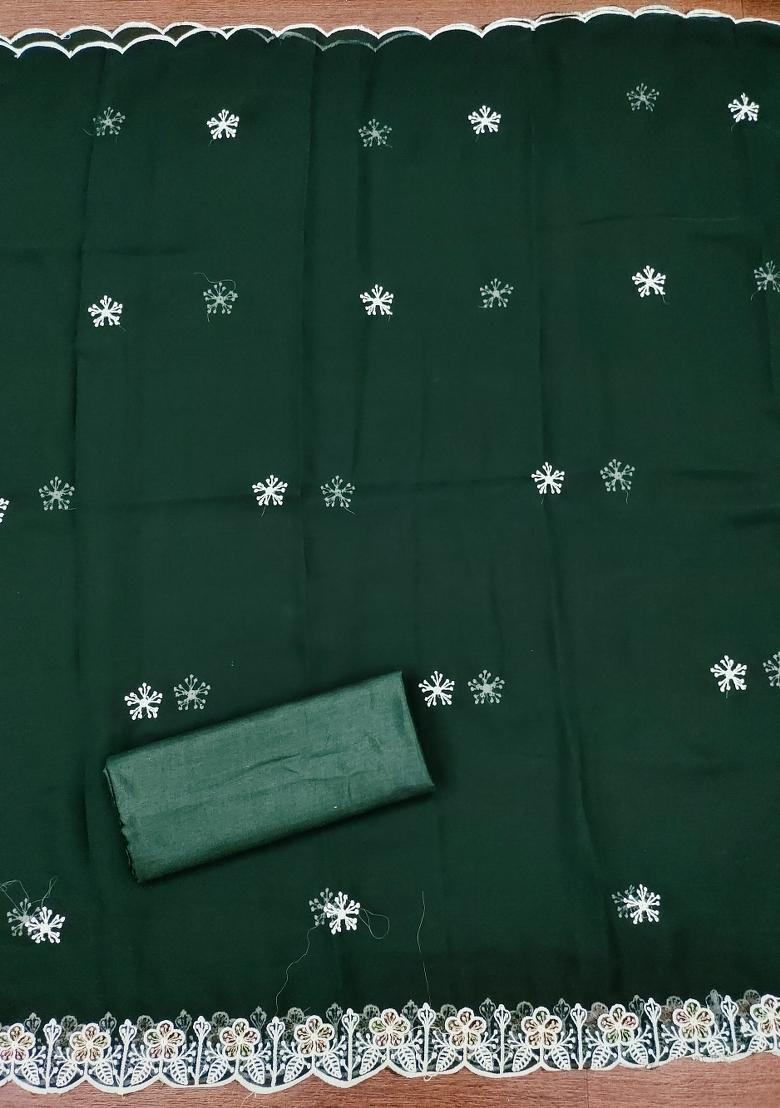 Green Embroidered Georgette Dress Material - Indya