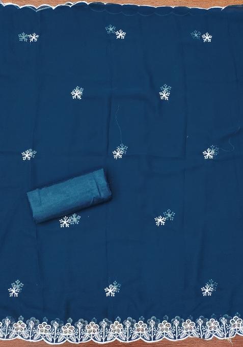 Teal Blue Embroidered Georgette Dress Material