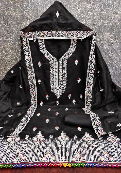 Black Embroidered Blended Punjabi Suit