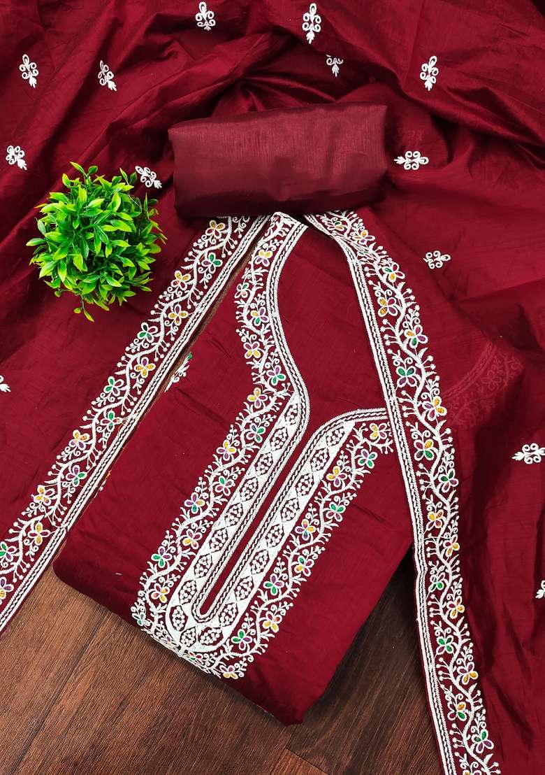 Maroon Chikankari Blended Punjabi Suit - Indya