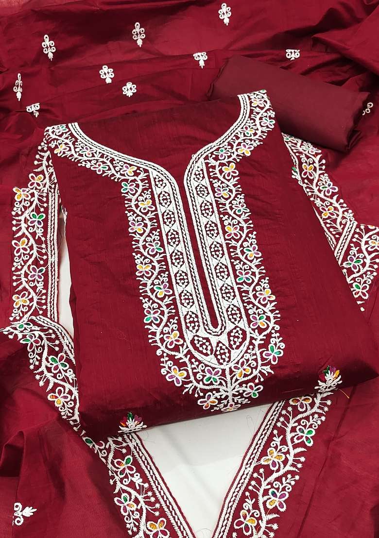 Maroon Chikankari Blended Punjabi Suit - Indya