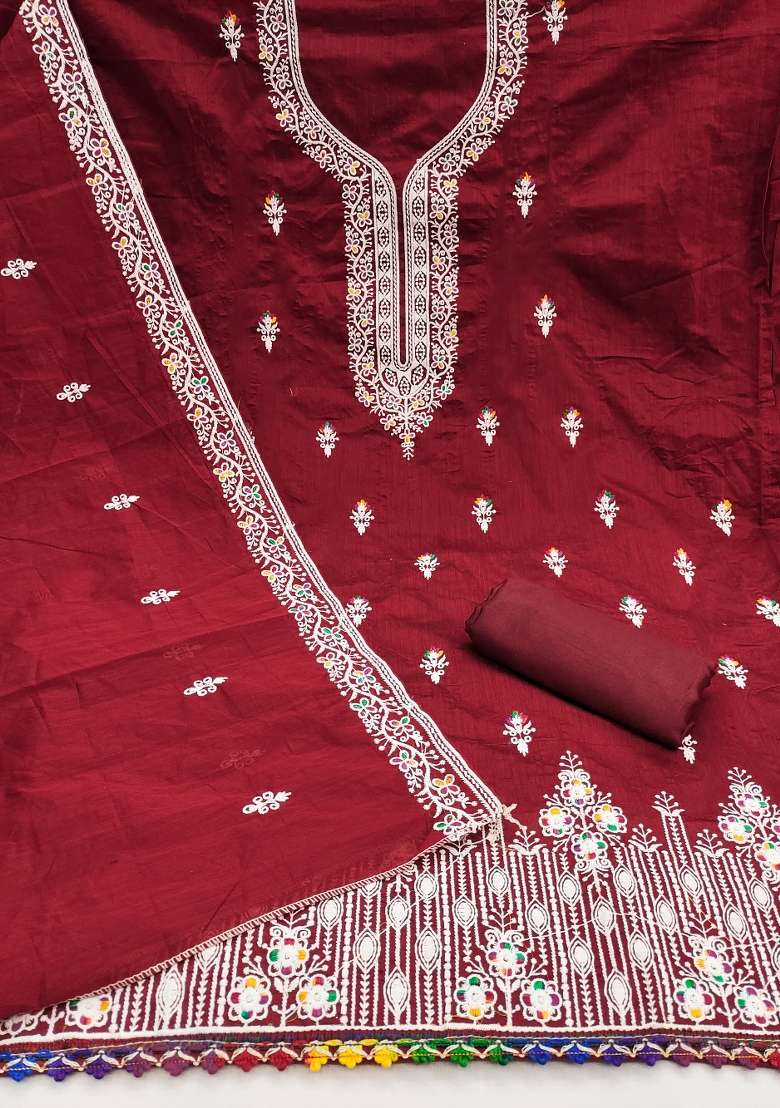 Maroon Chikankari Blended Punjabi Suit - Indya