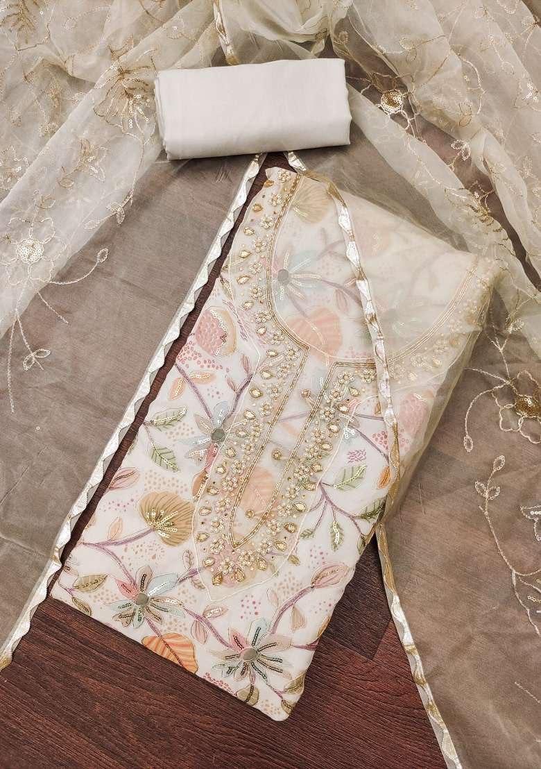 Beige Embroidered Viscose Straight Kurta Set - Indya