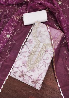 Cream Embroidered Viscose Dress Material