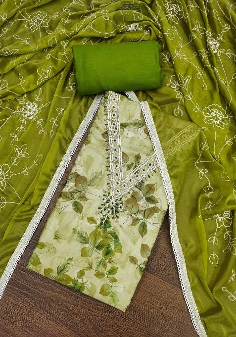 Multicolor Embroidered Cotton Blend Dress Material