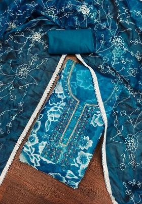 Multicolor Embroidered Oragnza Dress Material