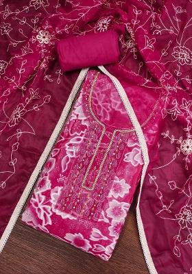 Multicolor Embroidered Oragnza Dress Material