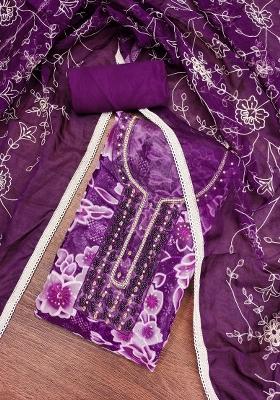 Multicolor Embroidered Oragnza Dress Material