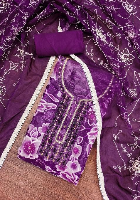 Multicolor Embroidered Organza Straight Kurta Set