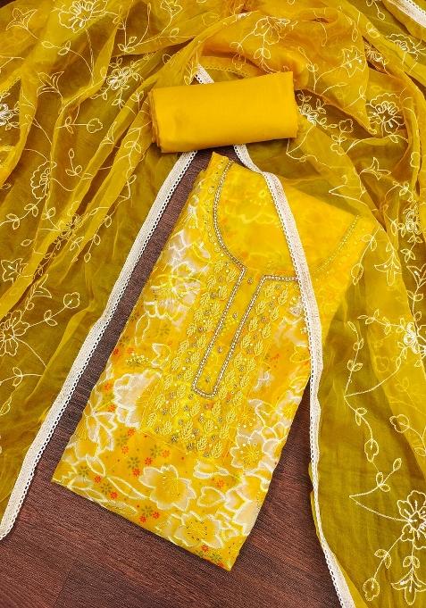 Multicolor Embroidered Oragnza Dress Material