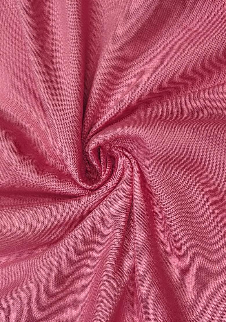 Pink Embroidered Blended Dress Material