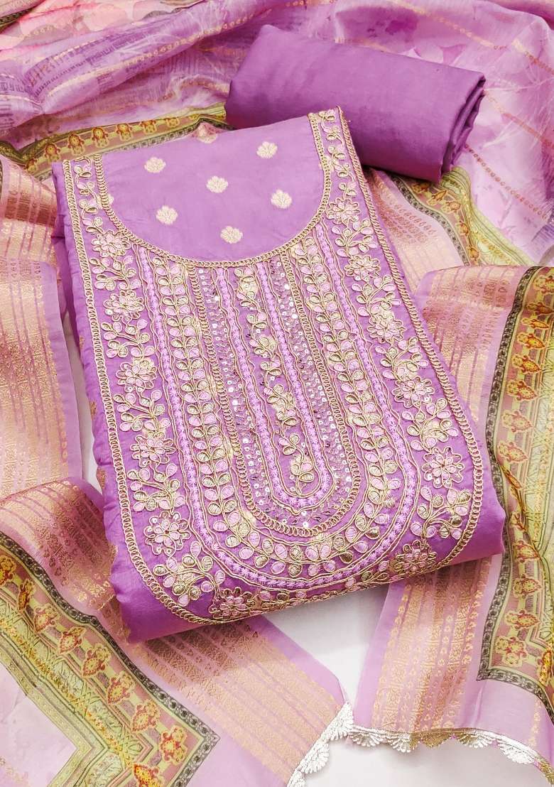 Purple Embroidered Blended Straight Kurta Set - Indya