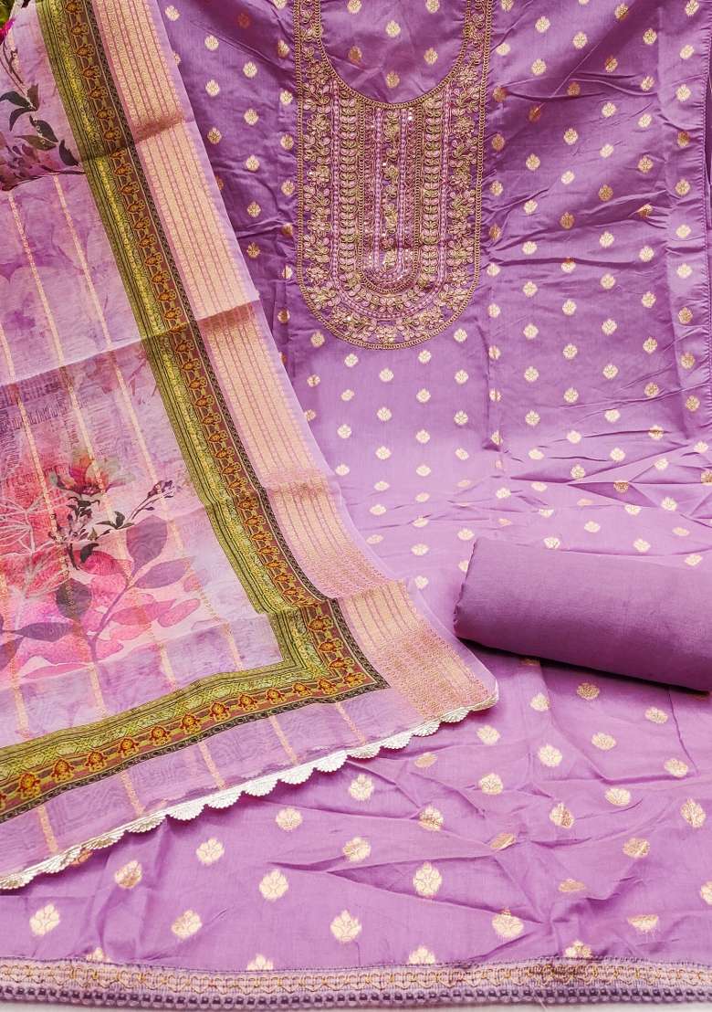 Purple Embroidered Blended Straight Kurta Set - Indya