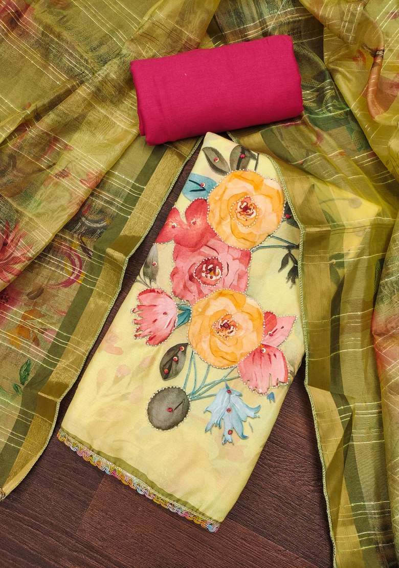 Yellow Floral Print Blended Straight Kurta Set - Indya