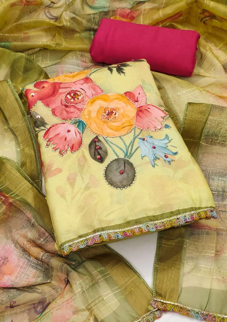 Yellow Floral Print Blended Straight Kurta Set - Indya