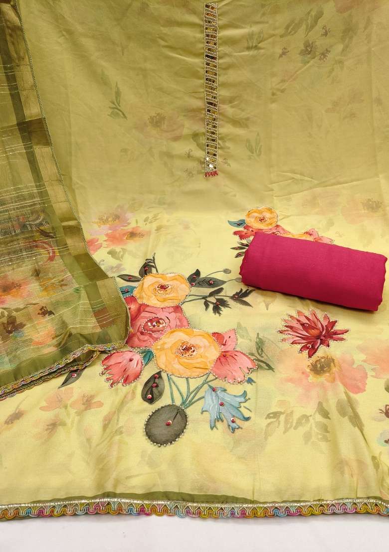 Yellow Floral Print Blended Straight Kurta Set - Indya