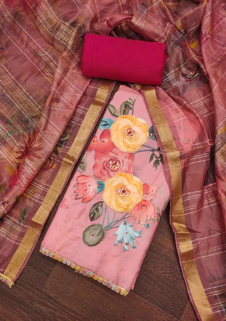 Baby Pink Floral Print Cotton Straight Kurta Set - Indya