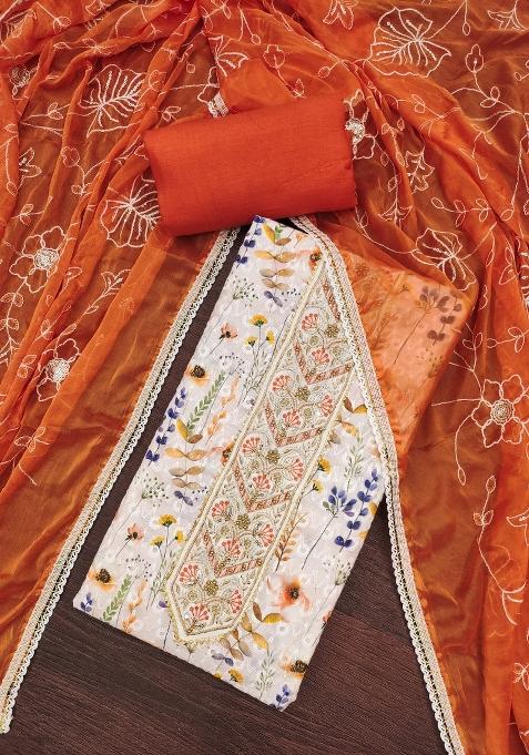 Multicolor Embroidered Cotton Blend Dress Material