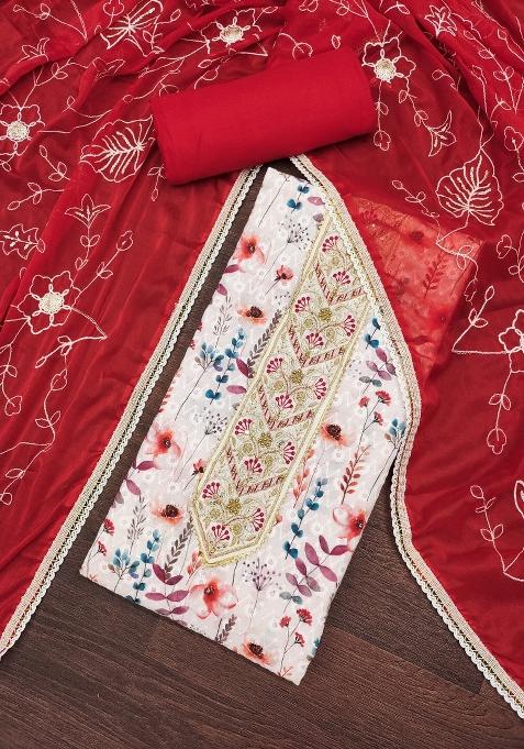 Multicolor Embroidered Cotton Blend Dress Material