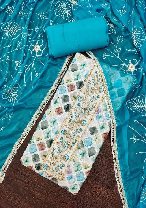 Multicolor Embroidered Cotton Blend Dress Material