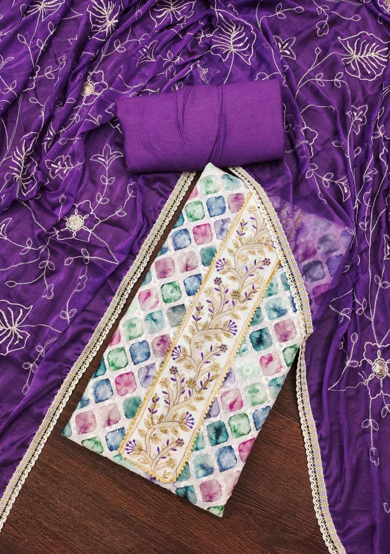 Multicolor Printed Blended Punjabi Suit - Indya