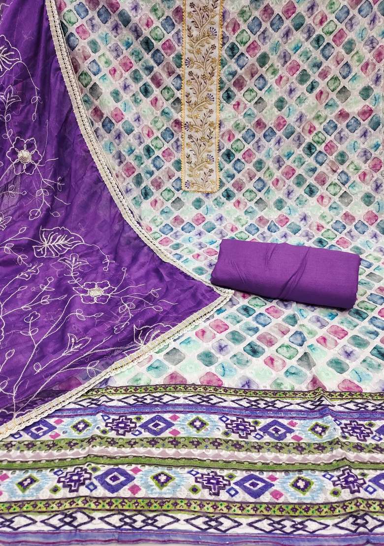 Multicolor Printed Blended Punjabi Suit - Indya