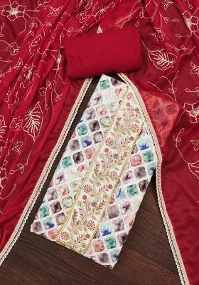 Multicolor Embroidered Cotton Blend Dress Material