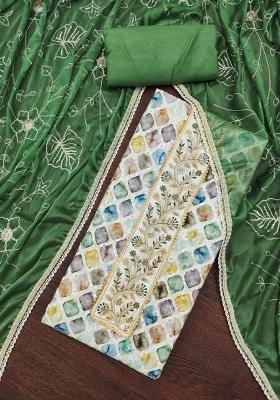 Multicolor Embroidered Cotton Blend Dress Material