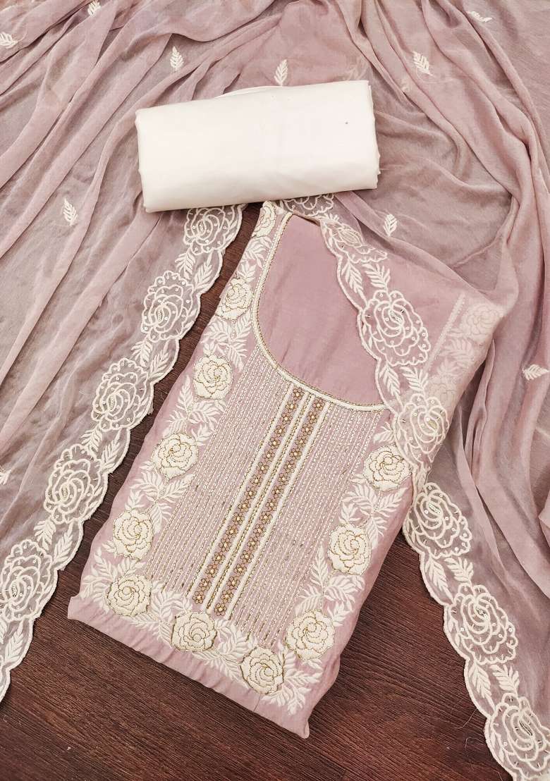 Baby Pink Embroidered Cotton Straight Kurta Set - Indya
