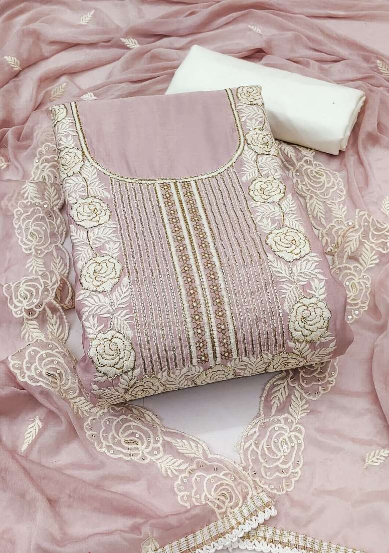 Baby Pink Embroidered Cotton Straight Kurta Set - Indya