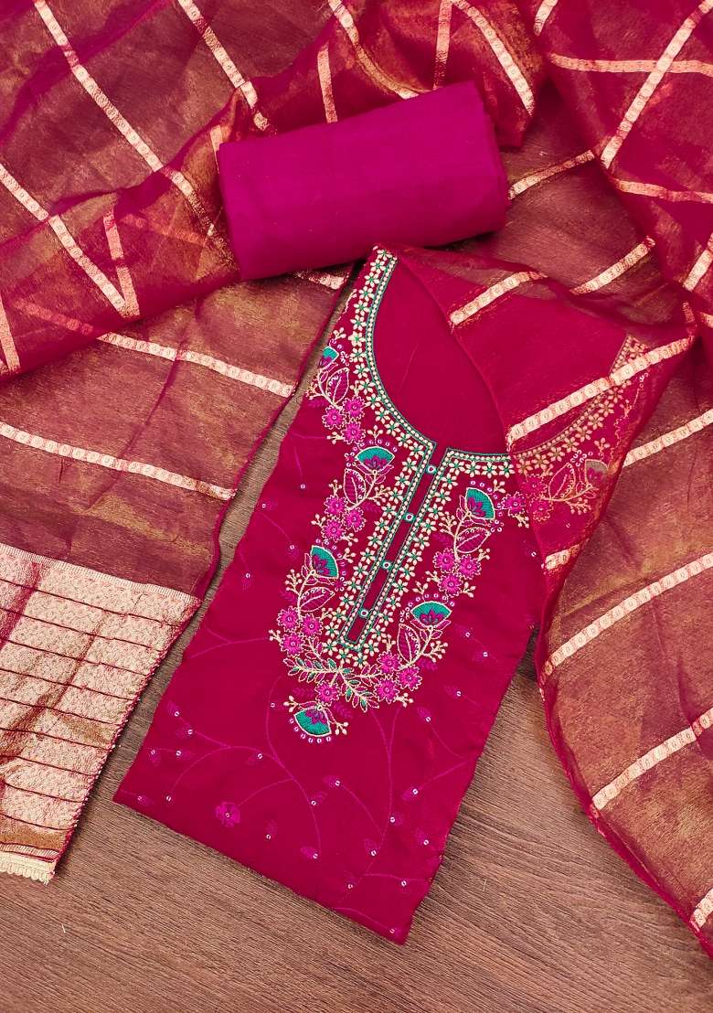 Pink Embroidered Silk Blend Straight Kurta Set - Indya