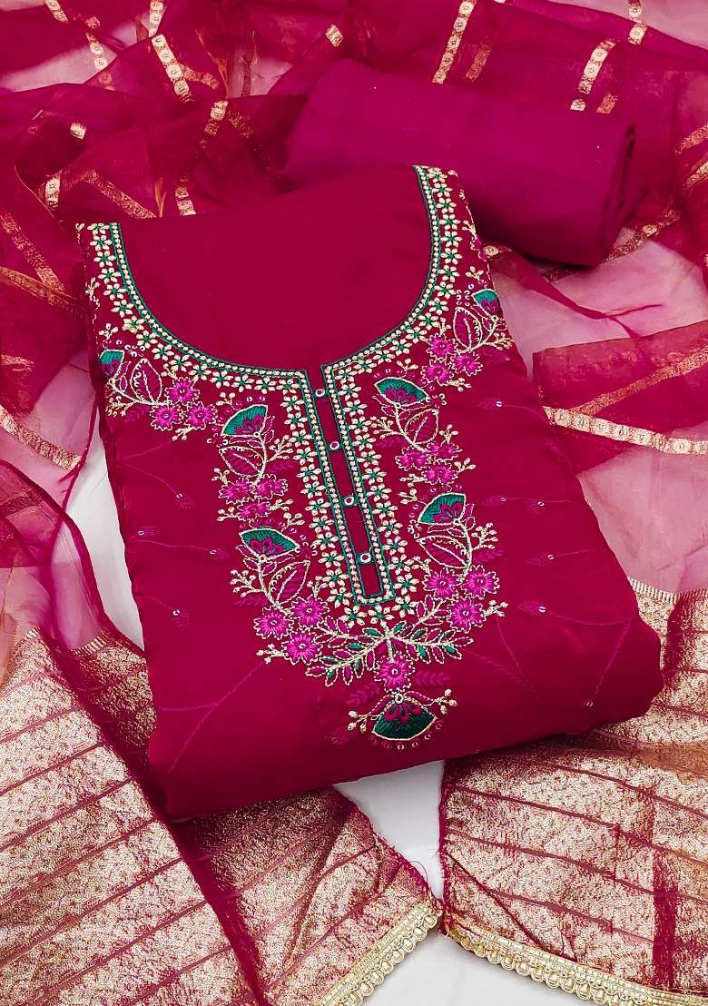 Pink Embroidered Silk Blend Straight Kurta Set - Indya
