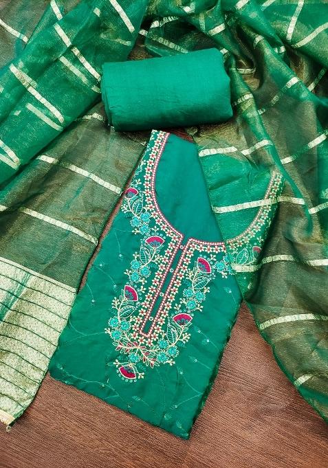 Sea Green Embroidered Silk Straight Kurta Set