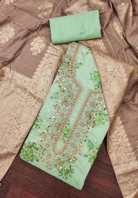 Light Green Embroidered Chanderi Dress Material
