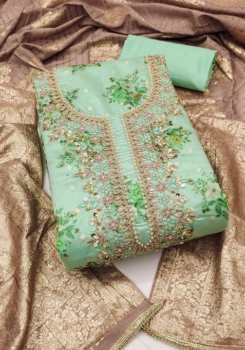 Light Green Embroidered Chanderi Dress Material