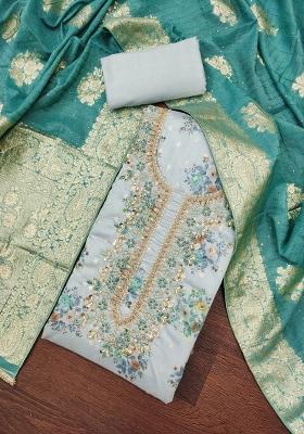 Pastel Blue Embroidered Chanderi Dress Material