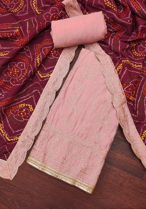 Peach Embroidered Cotton Blend Dress Material