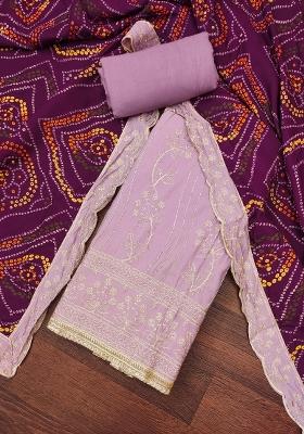 Lavender Embroidered Cotton Blend Dress Material