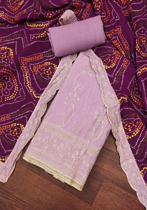 Lavender Embroidered Blended Punjabi Suit