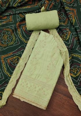 Light Green Embroidered Cotton Blend Dress Material