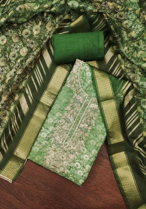 Light Green Embroidered Cotton Straight Kurta Set