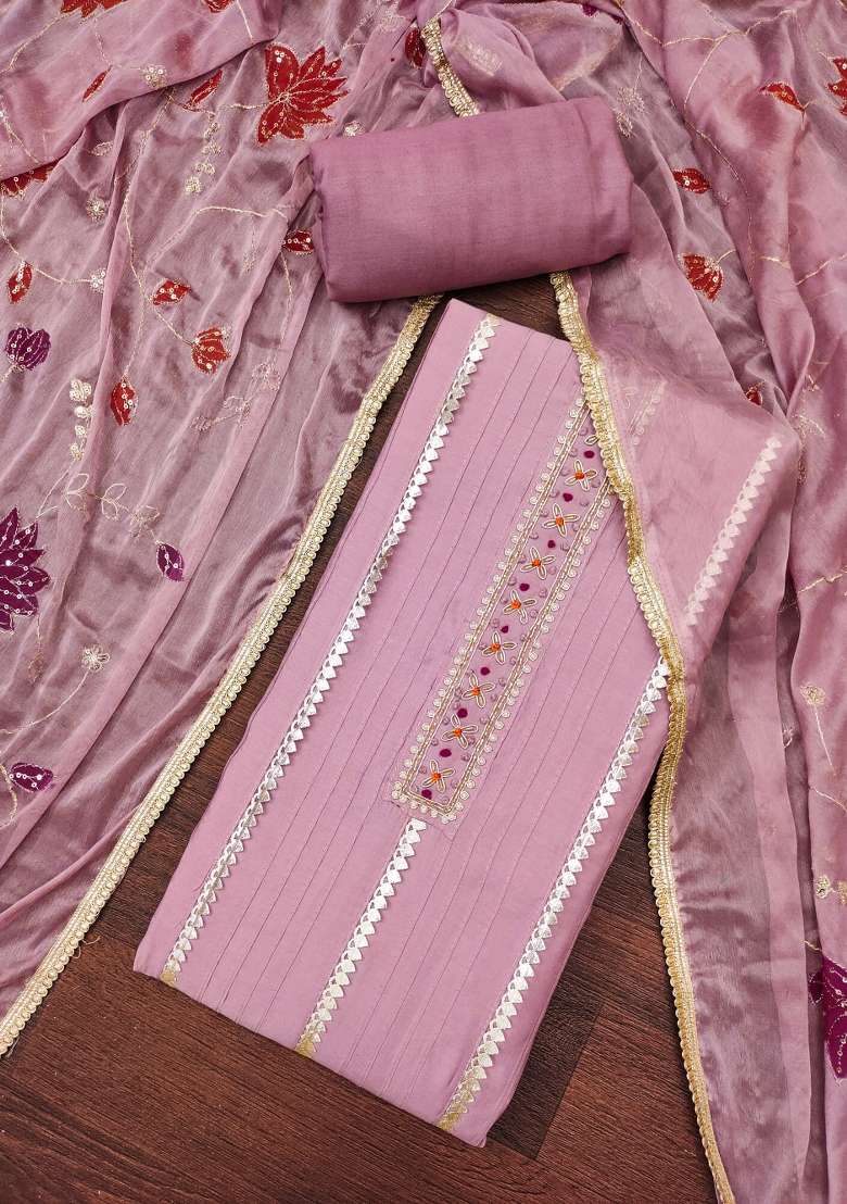 Purple Embroidered Blended Straight Kurta Set - Indya
